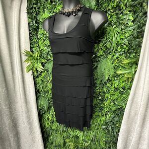 CALVIN KLEIN Women Dress‎ 10 Black Layered Sheath Sleeveless Round Neckline 1539